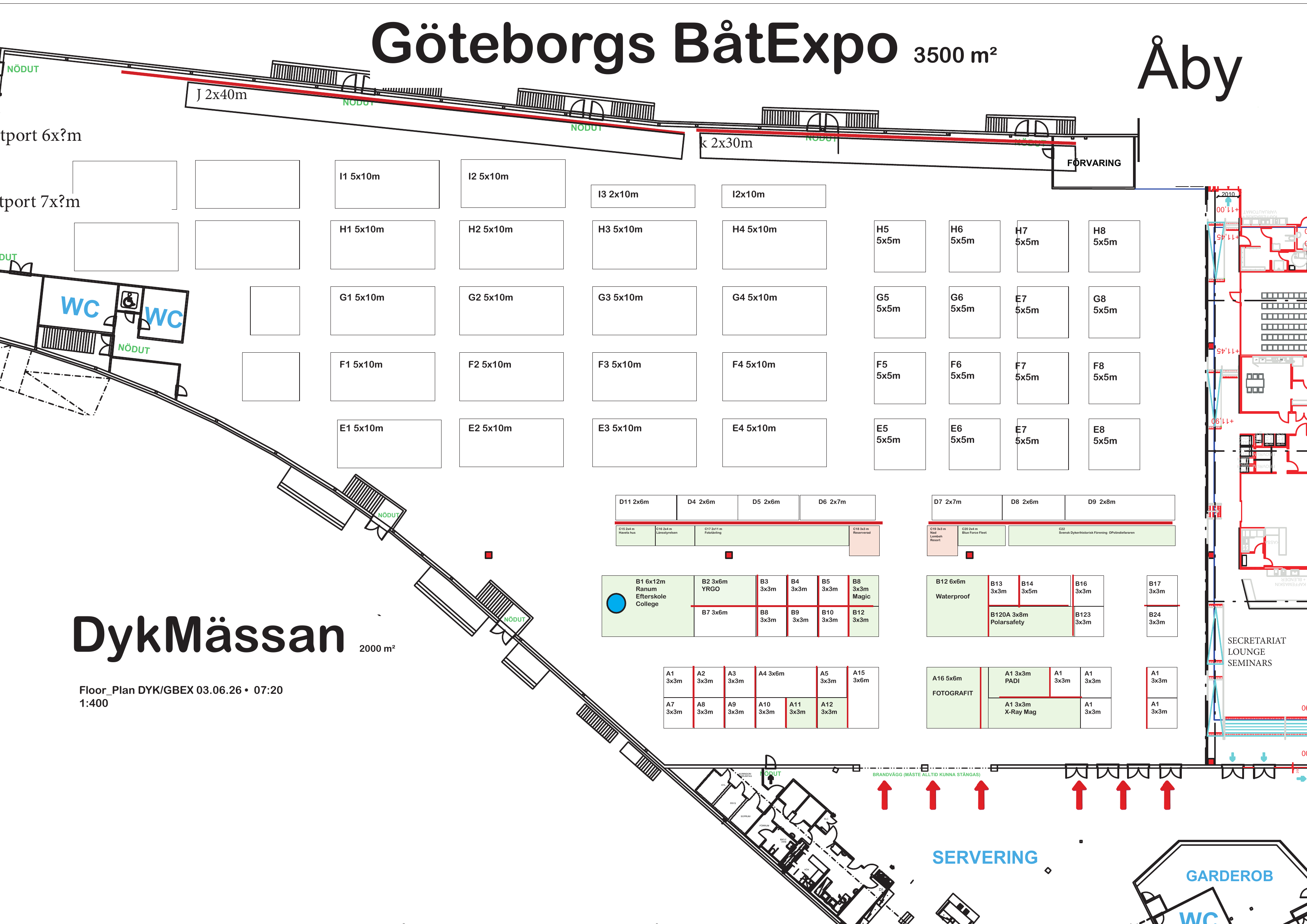 Planritning över Dykmässan i Åby Arena