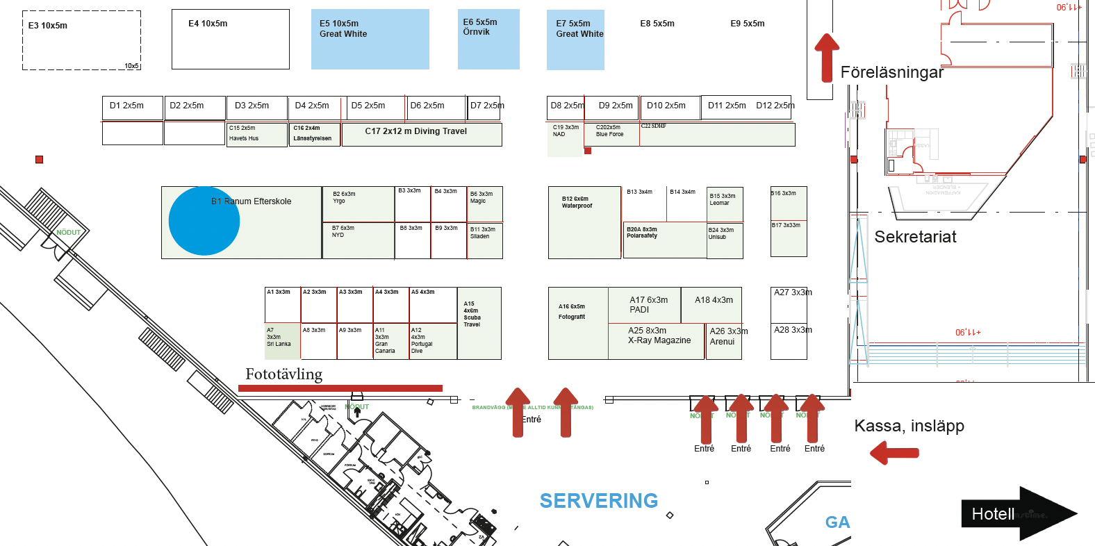 Planritning över Dykmässan i Åby Arena
