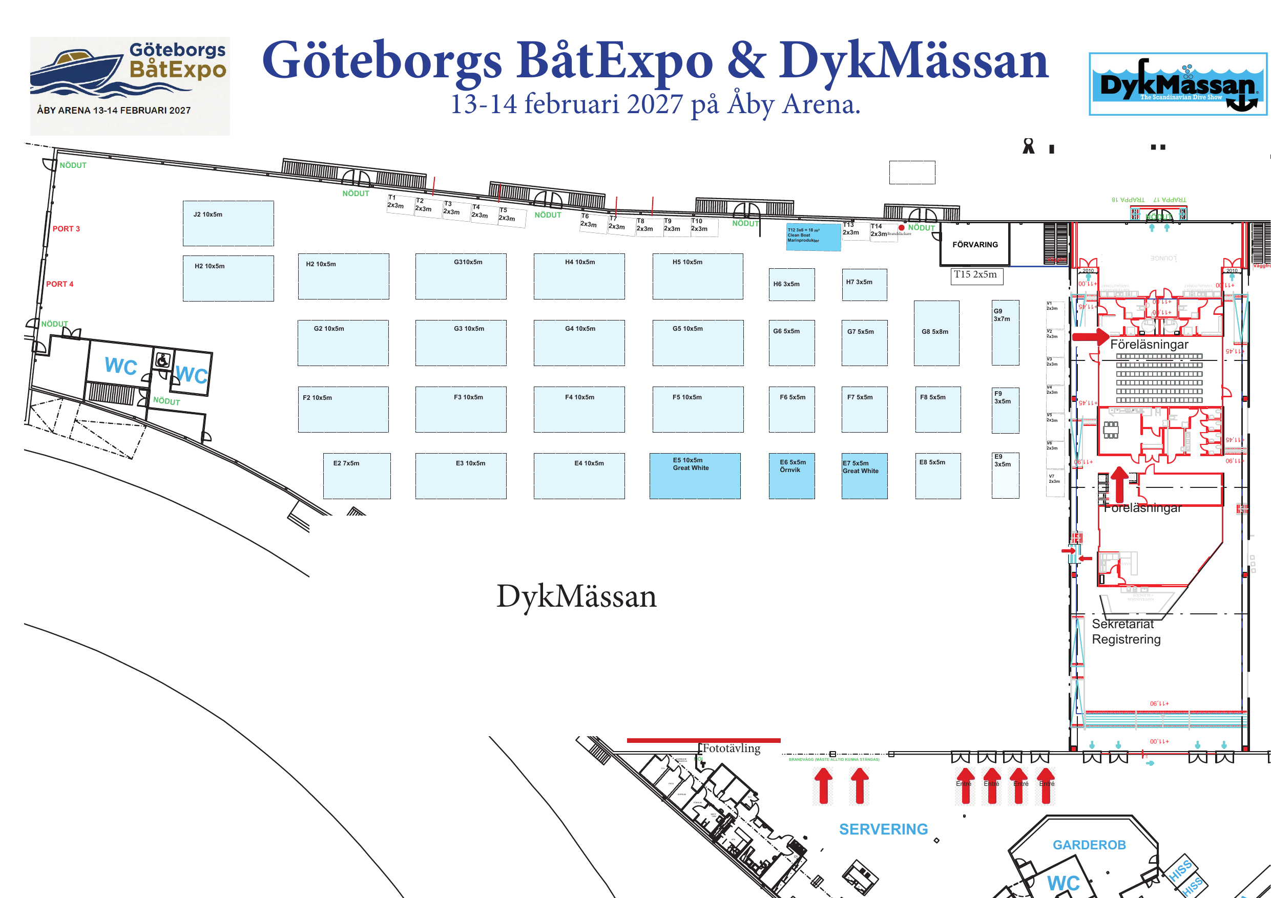 Planritning över Göteborgs BåtExpo i Åby Arena