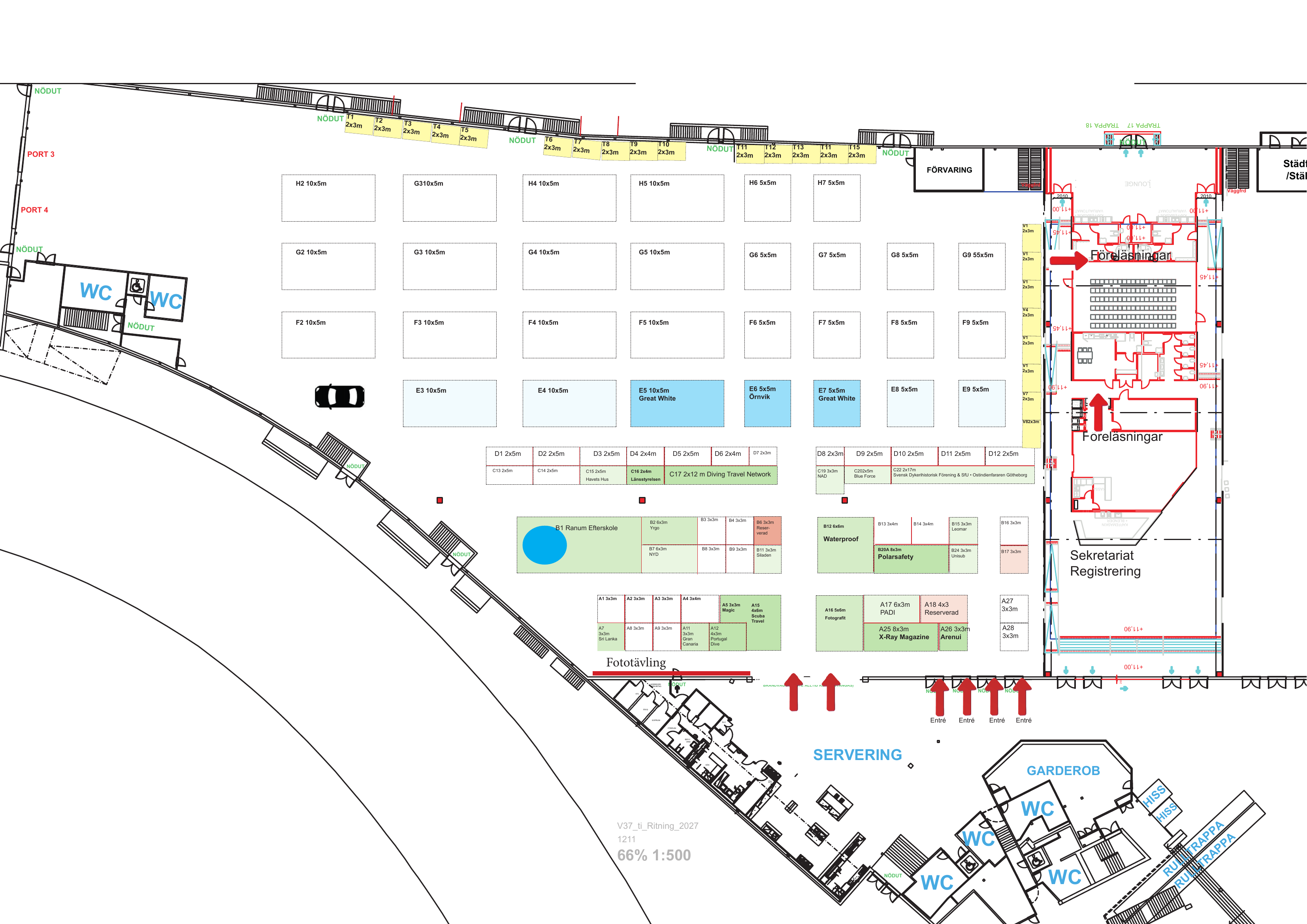 Planritning över Göteborgs BåtExpo och DykMässan i Åby Arena